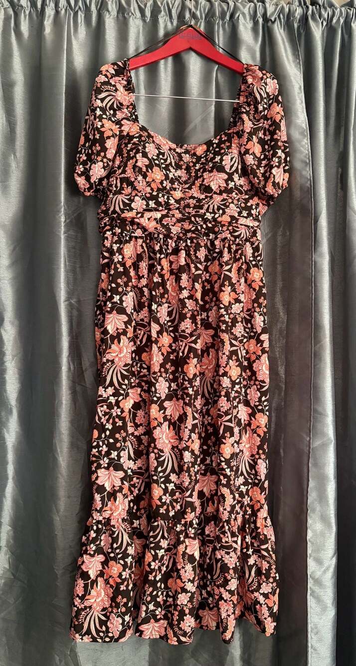 Maurices Floral Print Smocked Bodice Midi Dress with Puff Sleeves